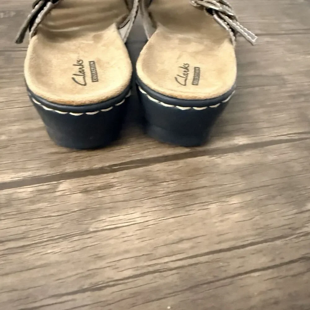 Clarks Lexi Alloy Slide Sandals | Silver Bronze Leather | Size 8 1/2M |